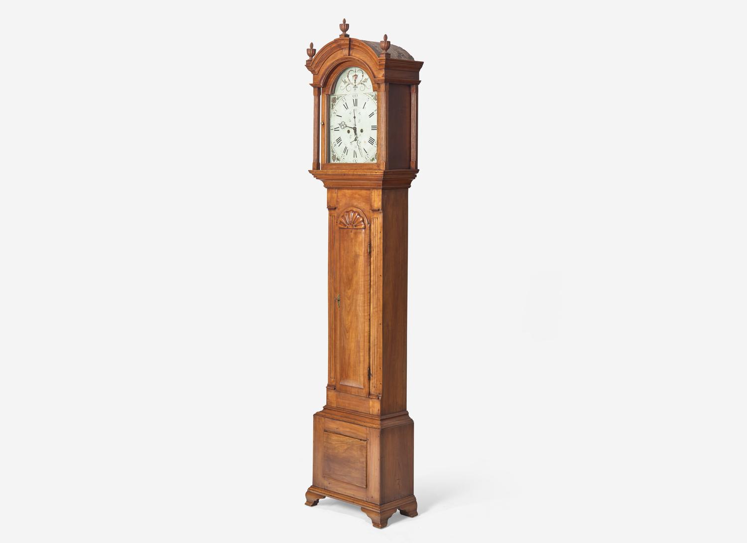 A Chippendale Shell-Carved Cherrywood Block-Front Tall Case Clock