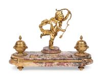 A French Gilt Bronze and Marble Encrier