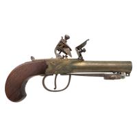 English Brass Box Lock Flint Pocket Pistol by I Hill with Snap Bayonet