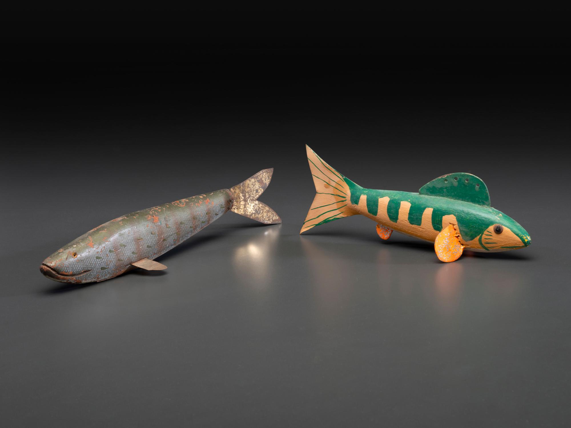 Three Paint Decorated Fish Decoys and Trophies