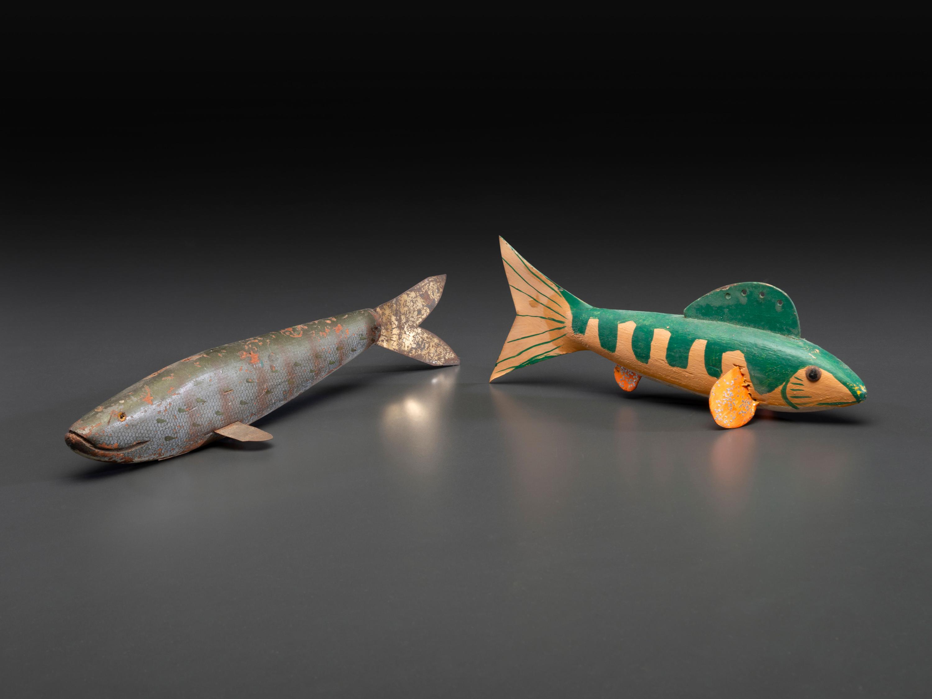 Three Paint Decorated Fish Decoys and Trophies