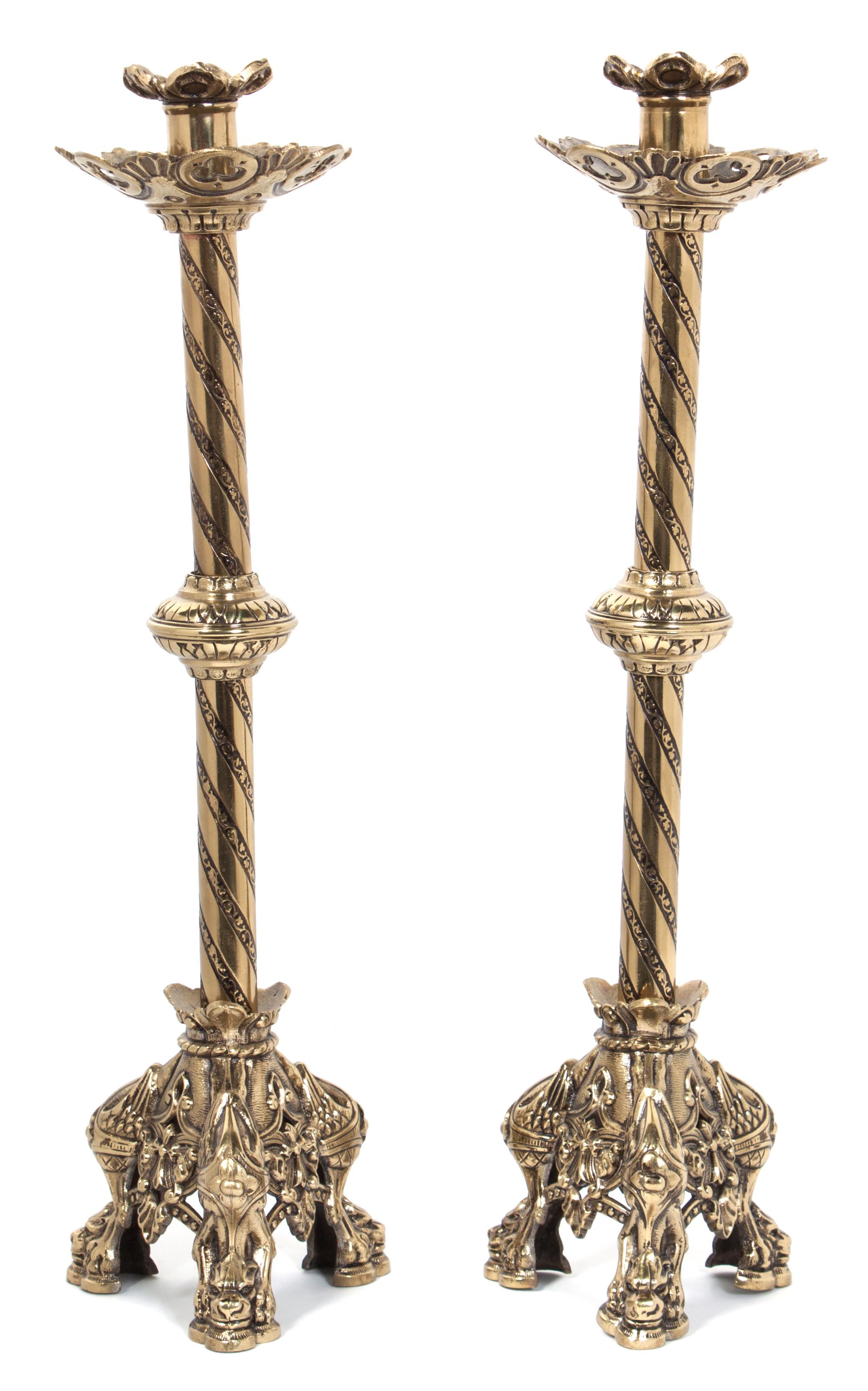 A Pair of Brass Pricket Sticks Height 17 inches. — 20TH CENTURY