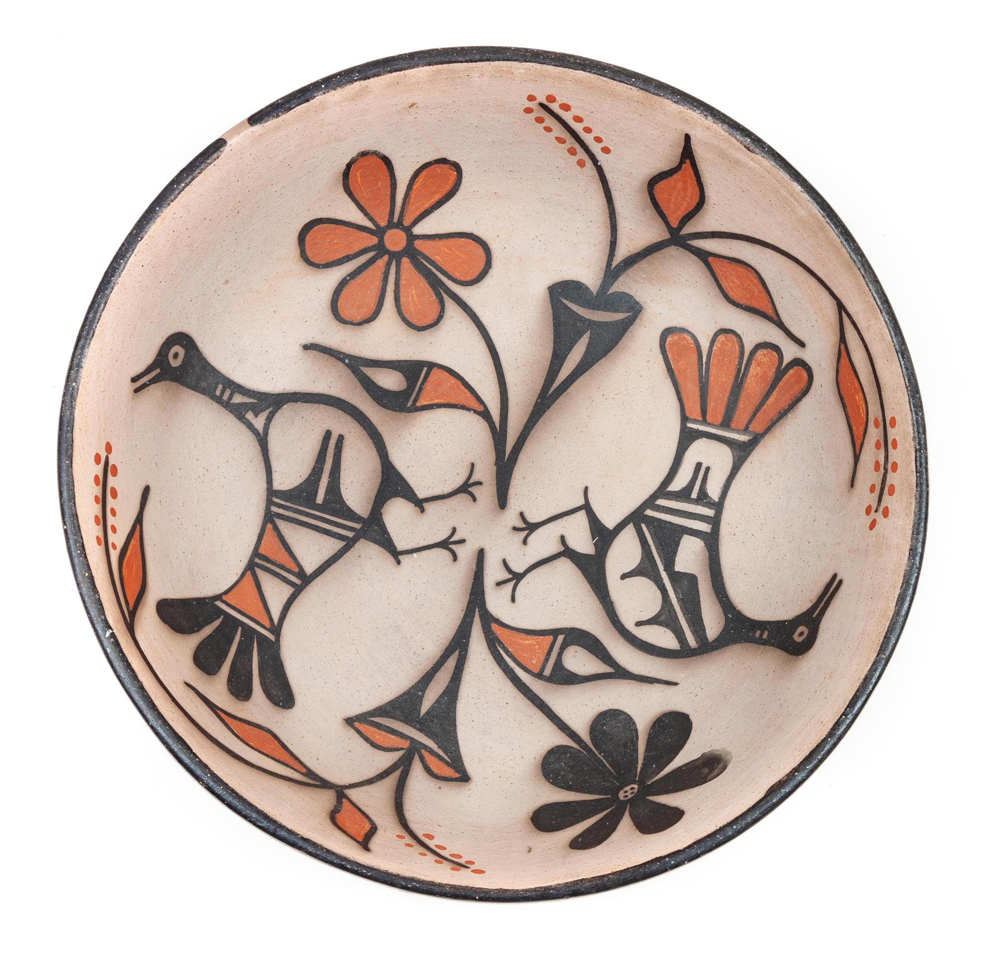 Polychrome Bowl with Birds and Flowers