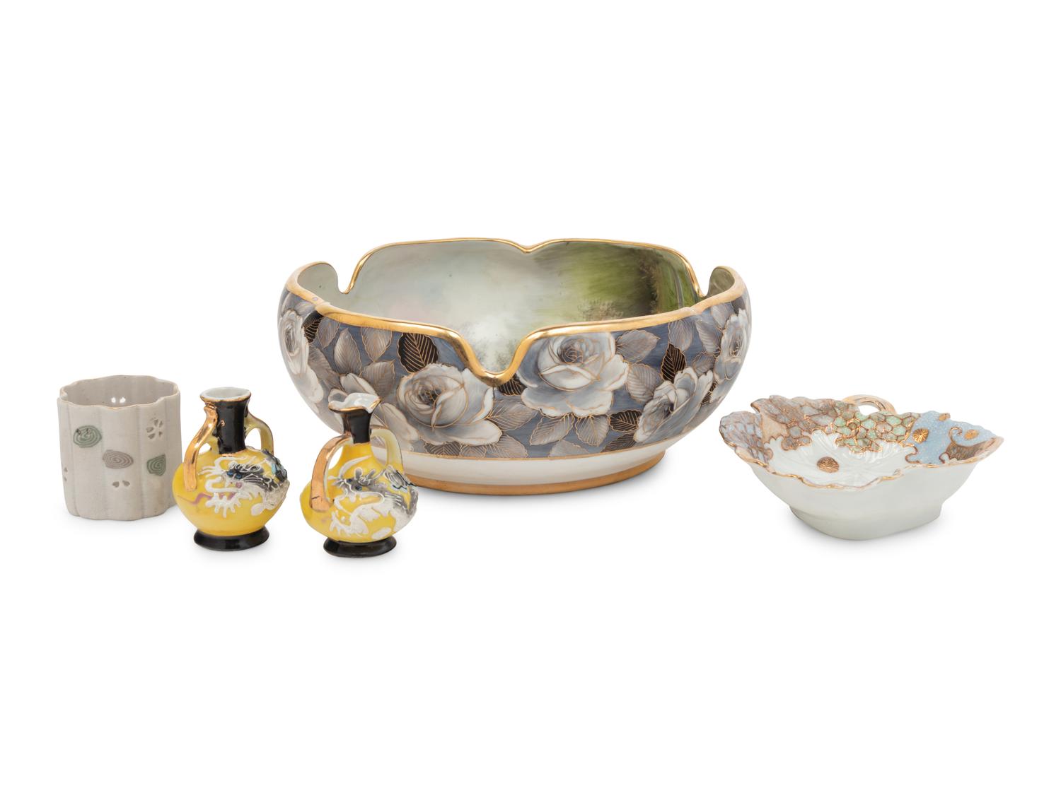 Five Chinese and Japanese Gilt Decorated Porcelain Vessels