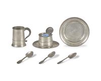 A Group of Six English and Continental Pewter Table Items