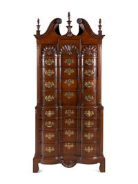 A Chippendale Style Shell and Rosette Carved Mahogany Block Front Chest-On-Chest
