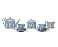 A Wedgwood Blue and Green Dip Jasperware Tea Service