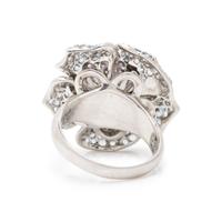 SONIA B., WHITE GOLD, DIAMOND, AQUAMARINE, AND PURPLE SAPPHIRE FLOWER RING