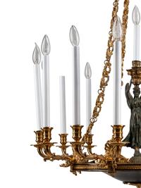 An Empire Style Gilt Bronze and Tole Sixteen-Light Chandelier