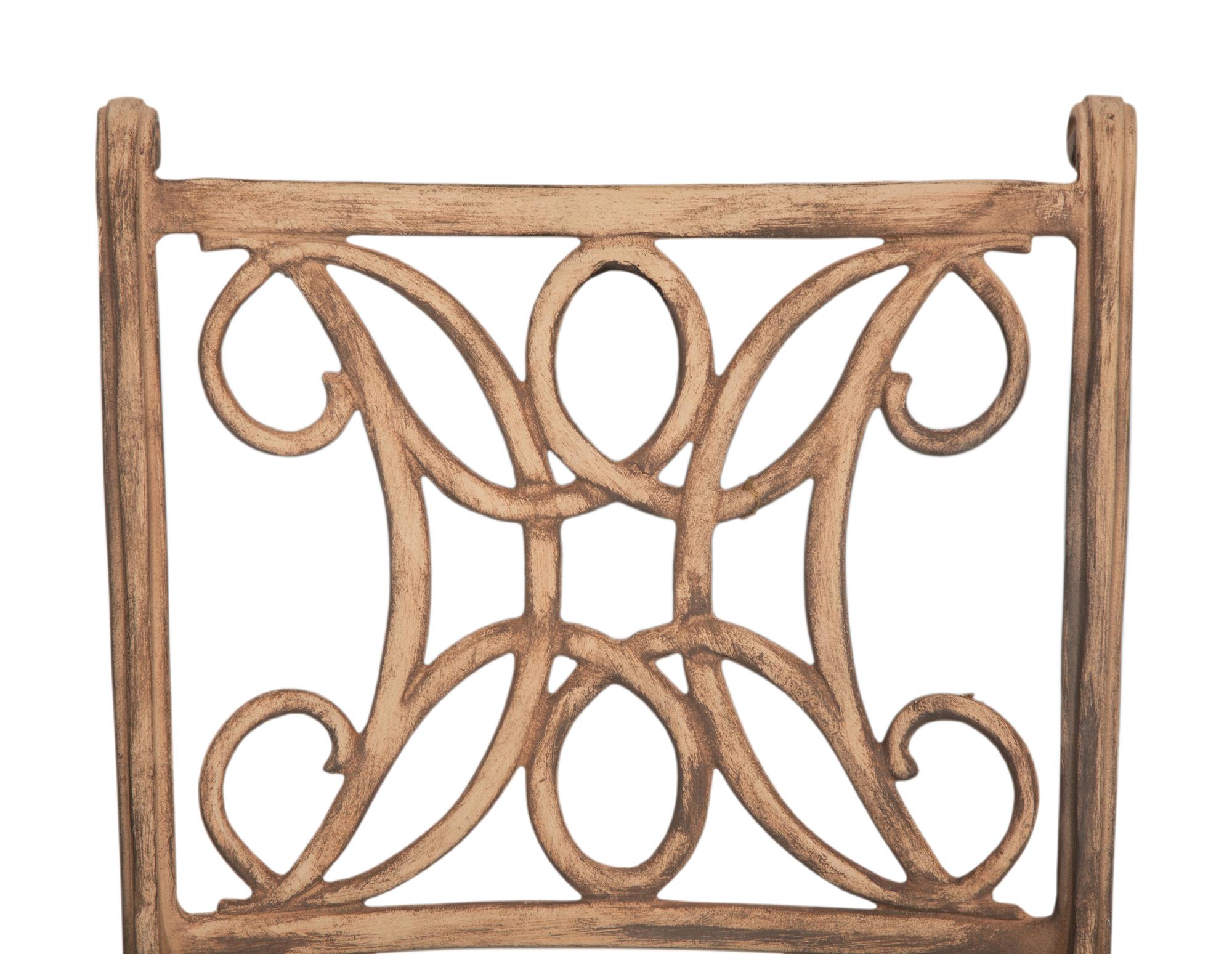 A Pair of Patinated Metal Garden Chairs and Side Table