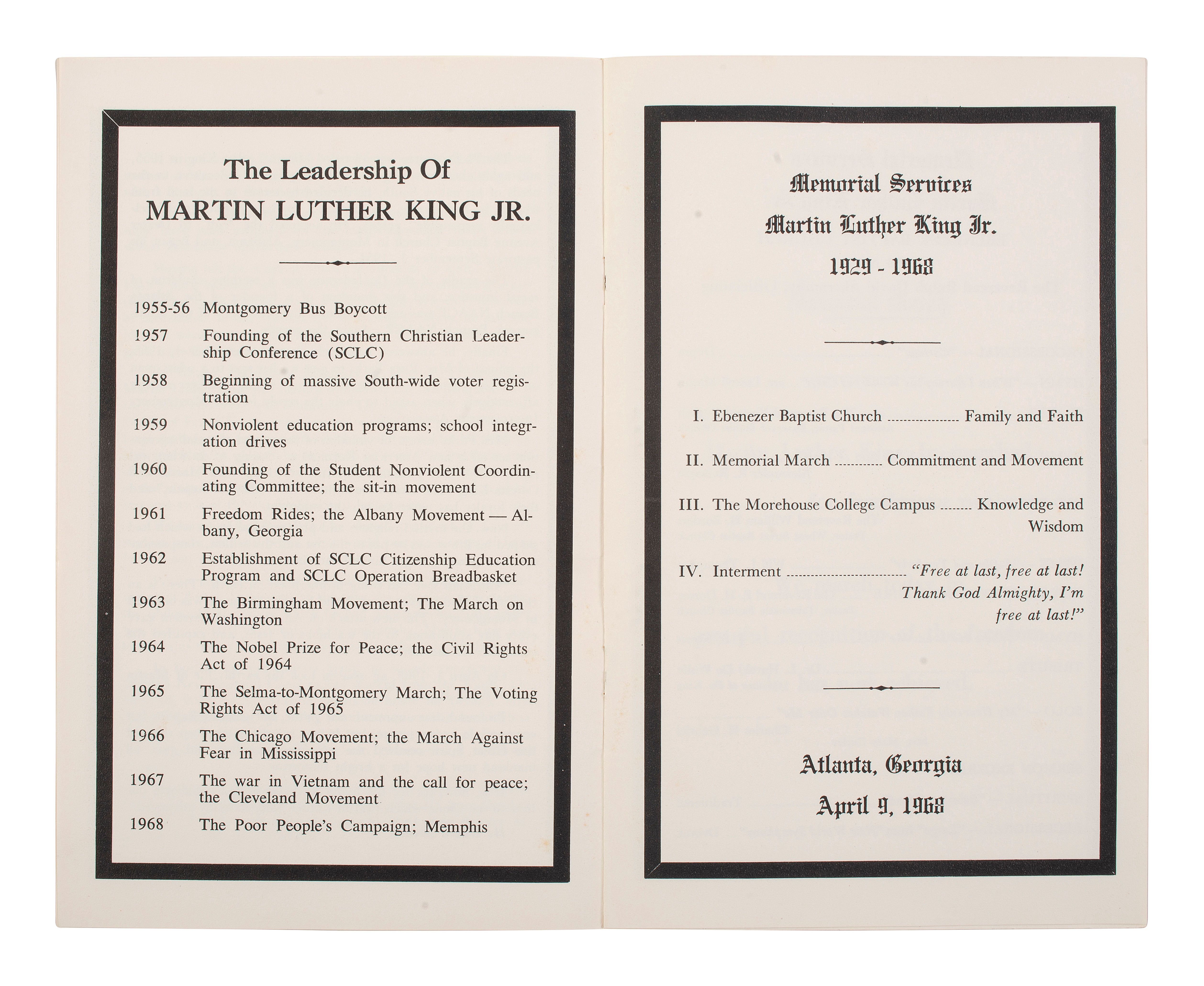 KING, Martin Luther, Jr. (1929-1968)]. Obsequies Martin | Freeman's