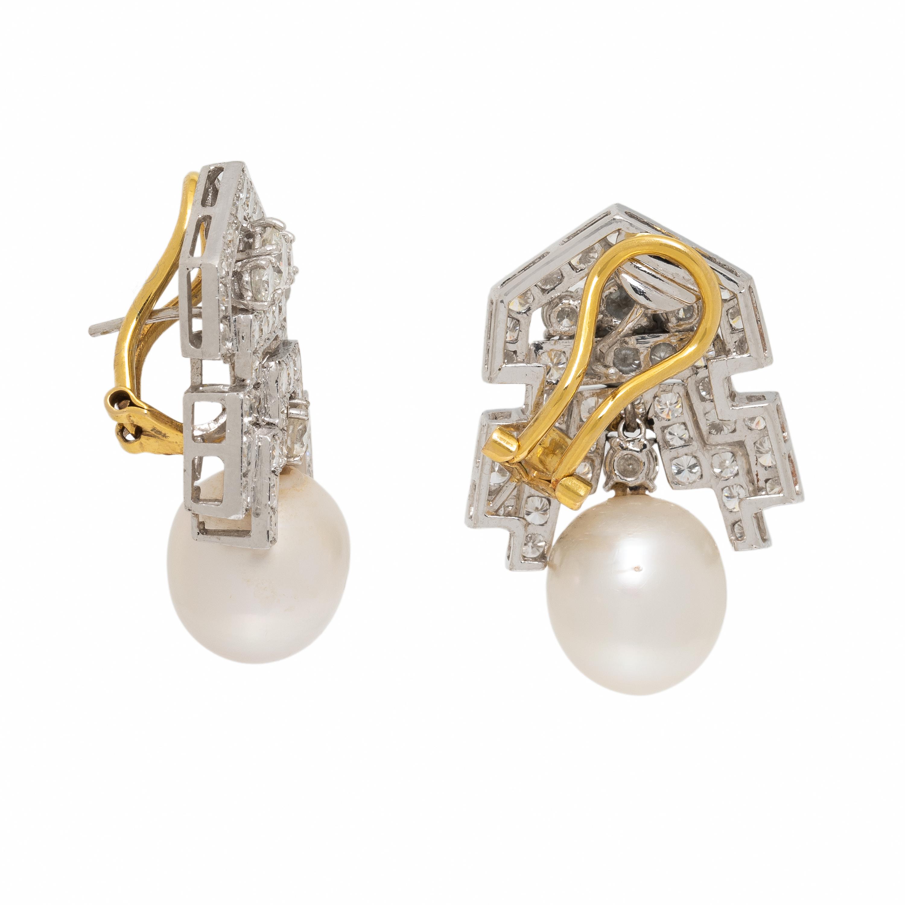 Cultured Pearl, Diamond, and White Gold Earrings