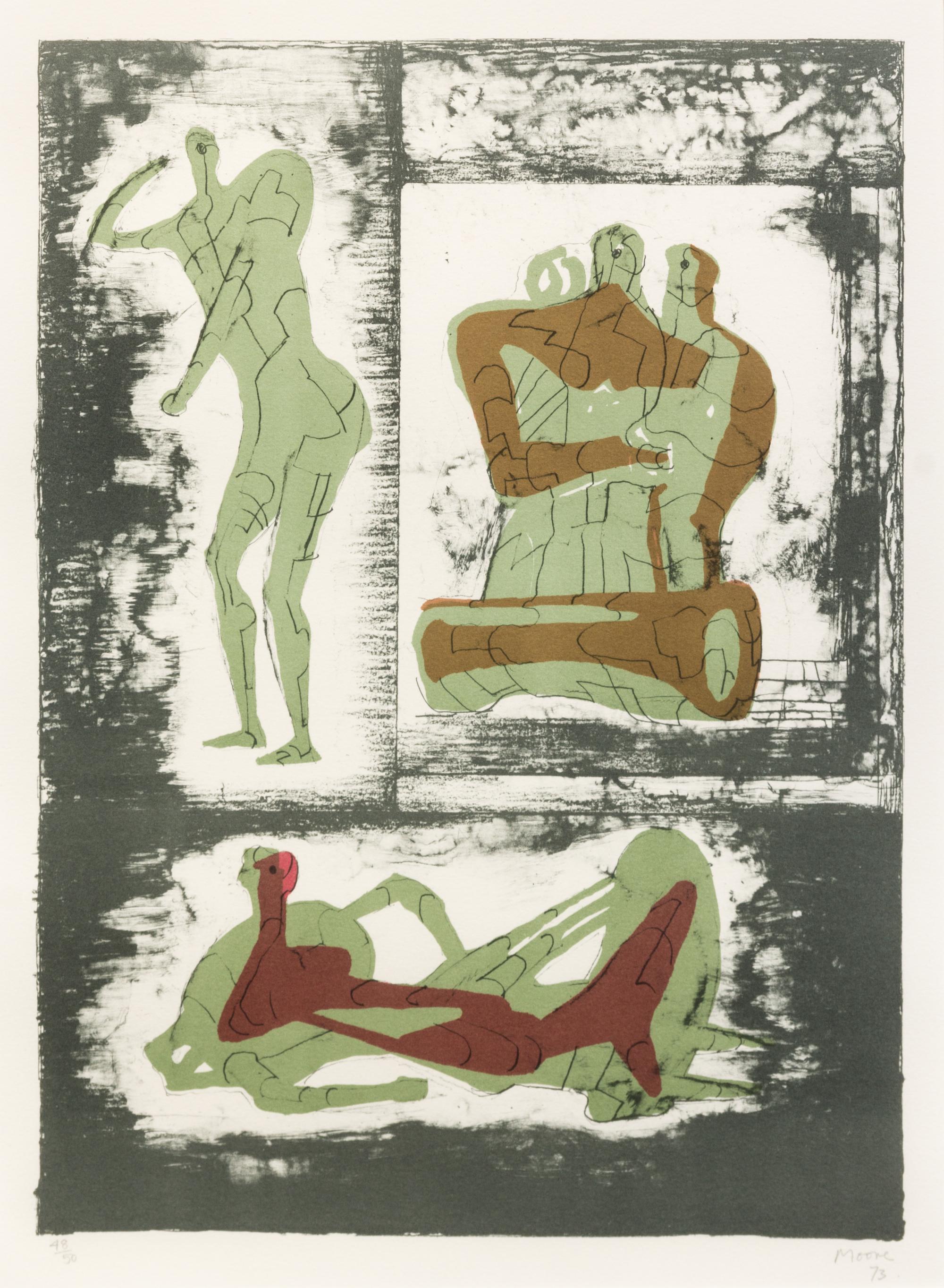 Henry Moore, (British, 1898-1986), Reclining & Standing Figure and Family Group (from Reclining Figures), 1973