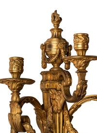 A Pair of Louis XVI Style Gilt Bronze Three-Light Sconces
