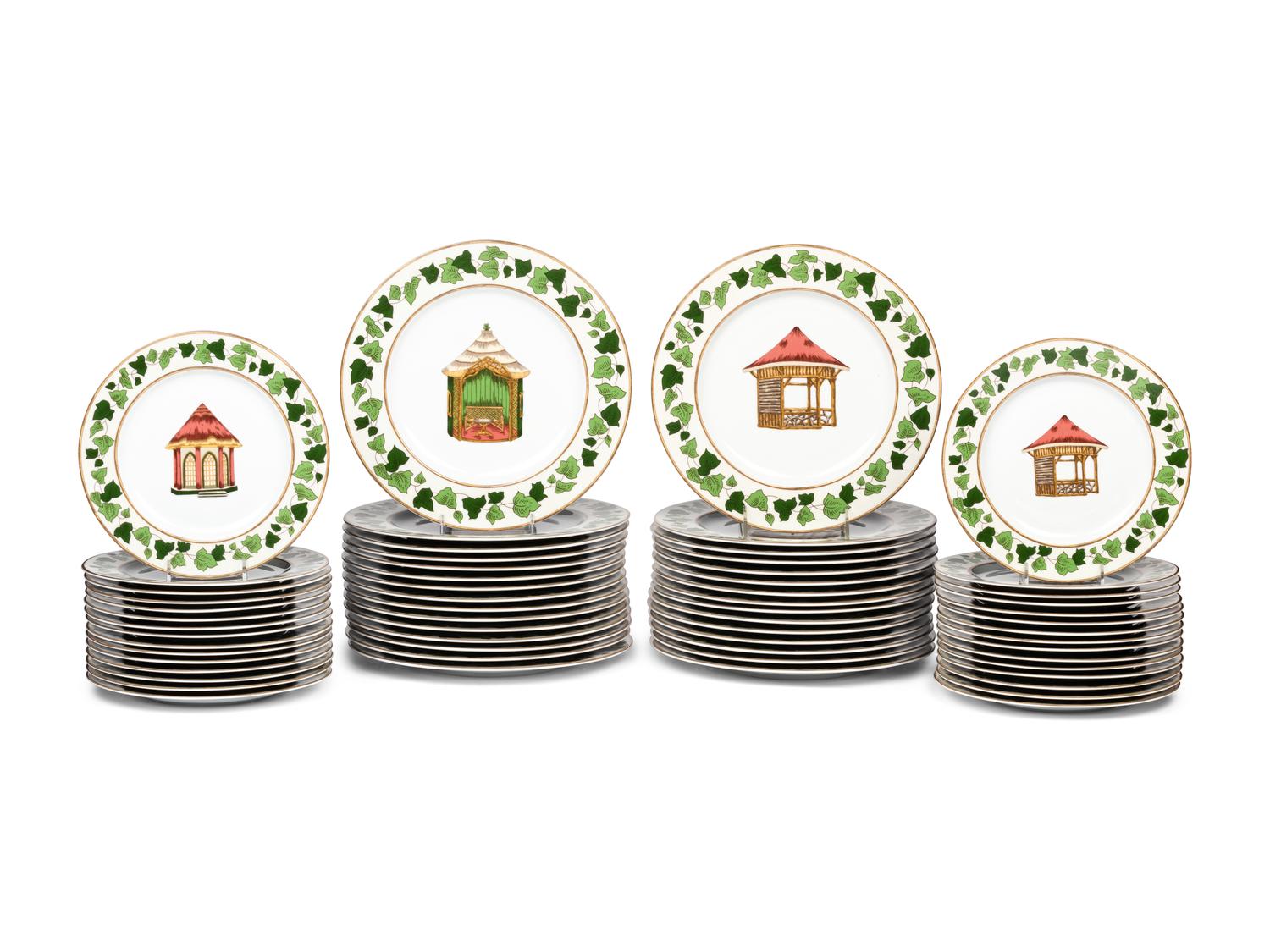 A Set of Pierre Frey for Limoges Les Gloriettes Porcelain Dinner and Salad Plates