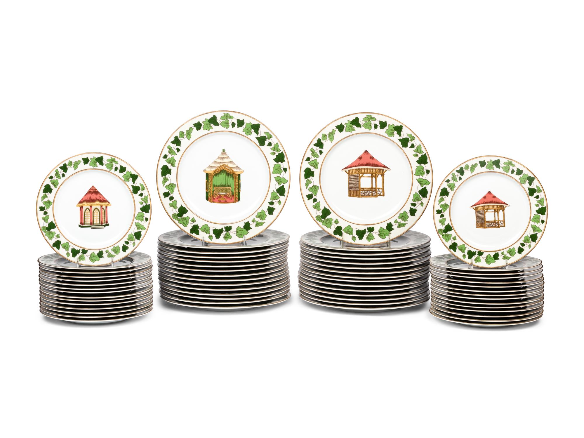 A Set of Pierre Frey for Limoges Les Gloriettes Porcelain Dinner and Salad Plates