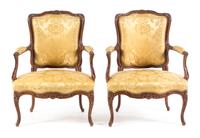 A Pair of Louis XV Style Walnut Fauteuils Height 36 inches. — 18TH/19TH CENTURY