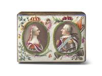 A Meissen Porcelain Commemorative Box with Frederick the Great and Elisabeth Christine