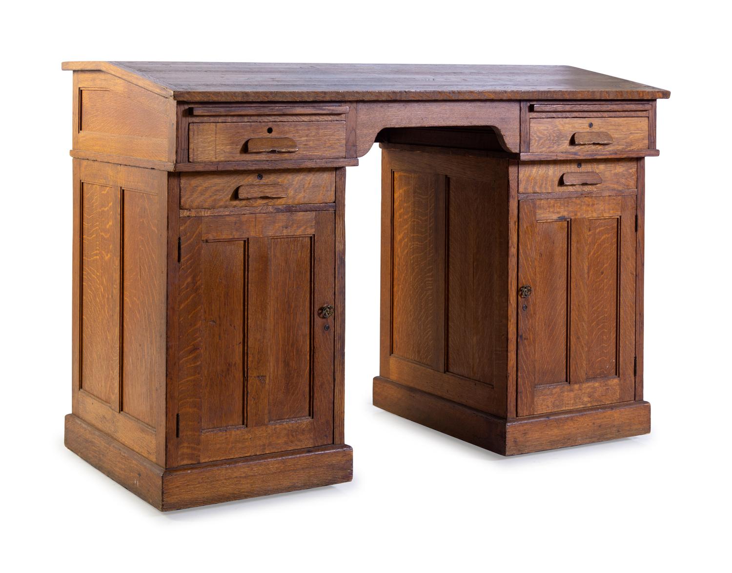 An American Oak Pedestal Desk