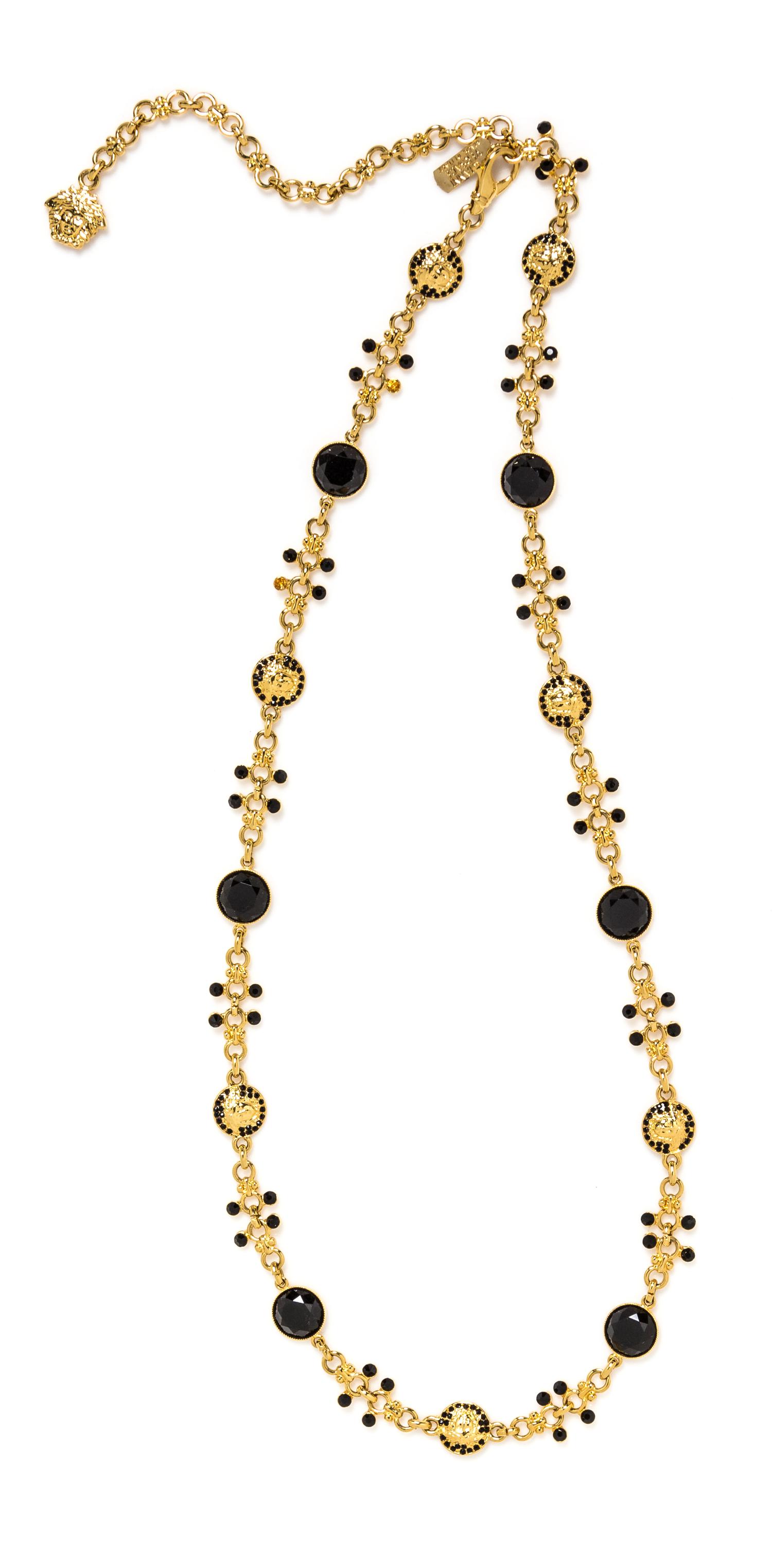 A Gianni Versace Black Rhinestone Medusa Link Belt/Necklace, Length: 29.5"- 34.5".
