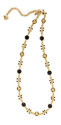 A Gianni Versace Black Rhinestone Medusa Link Belt/Necklace, Length: 29.5"- 34.5".