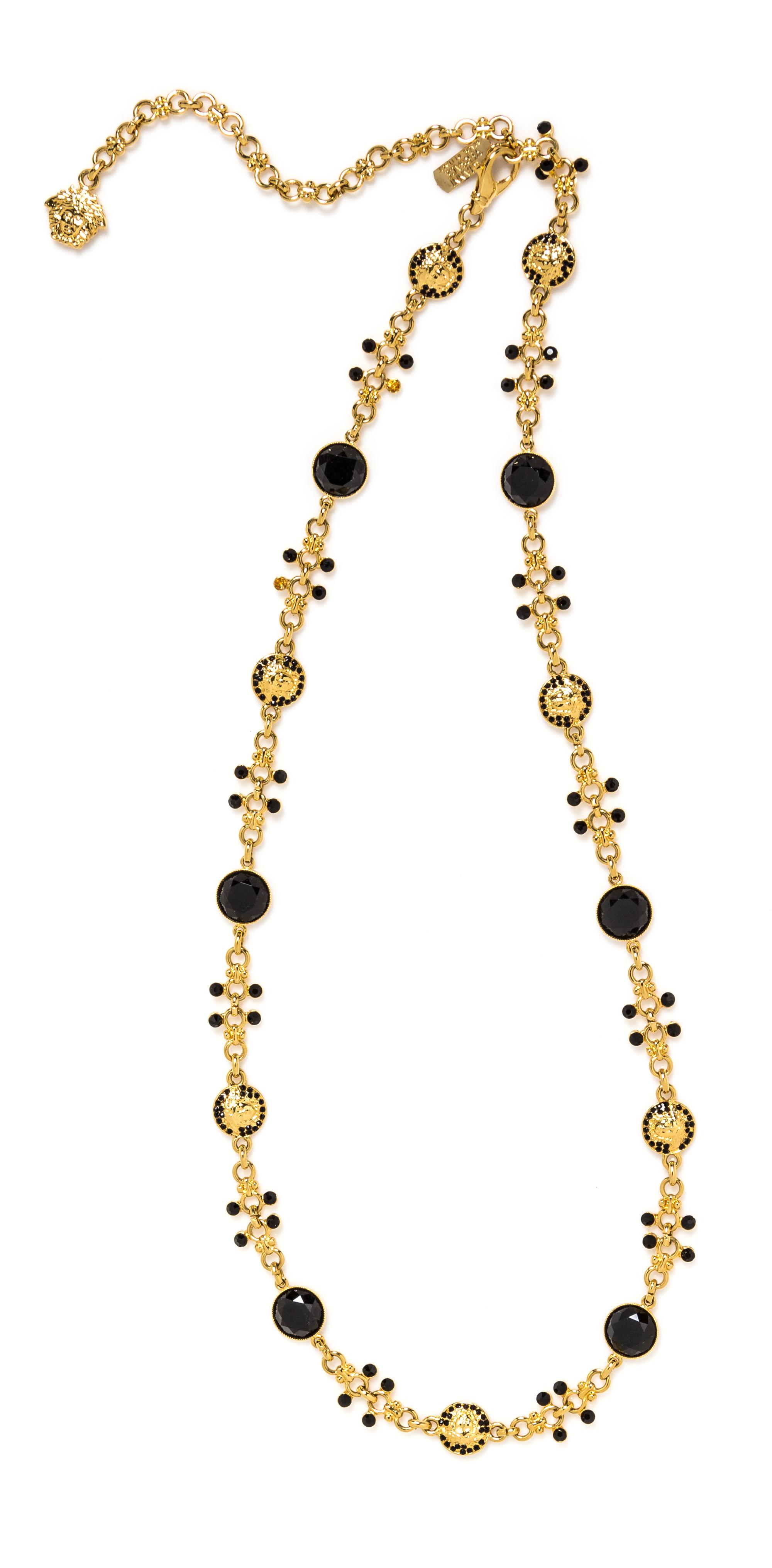 A Gianni Versace Black Rhinestone Medusa Link Belt/Necklace, Length: 29.5"- 34.5".