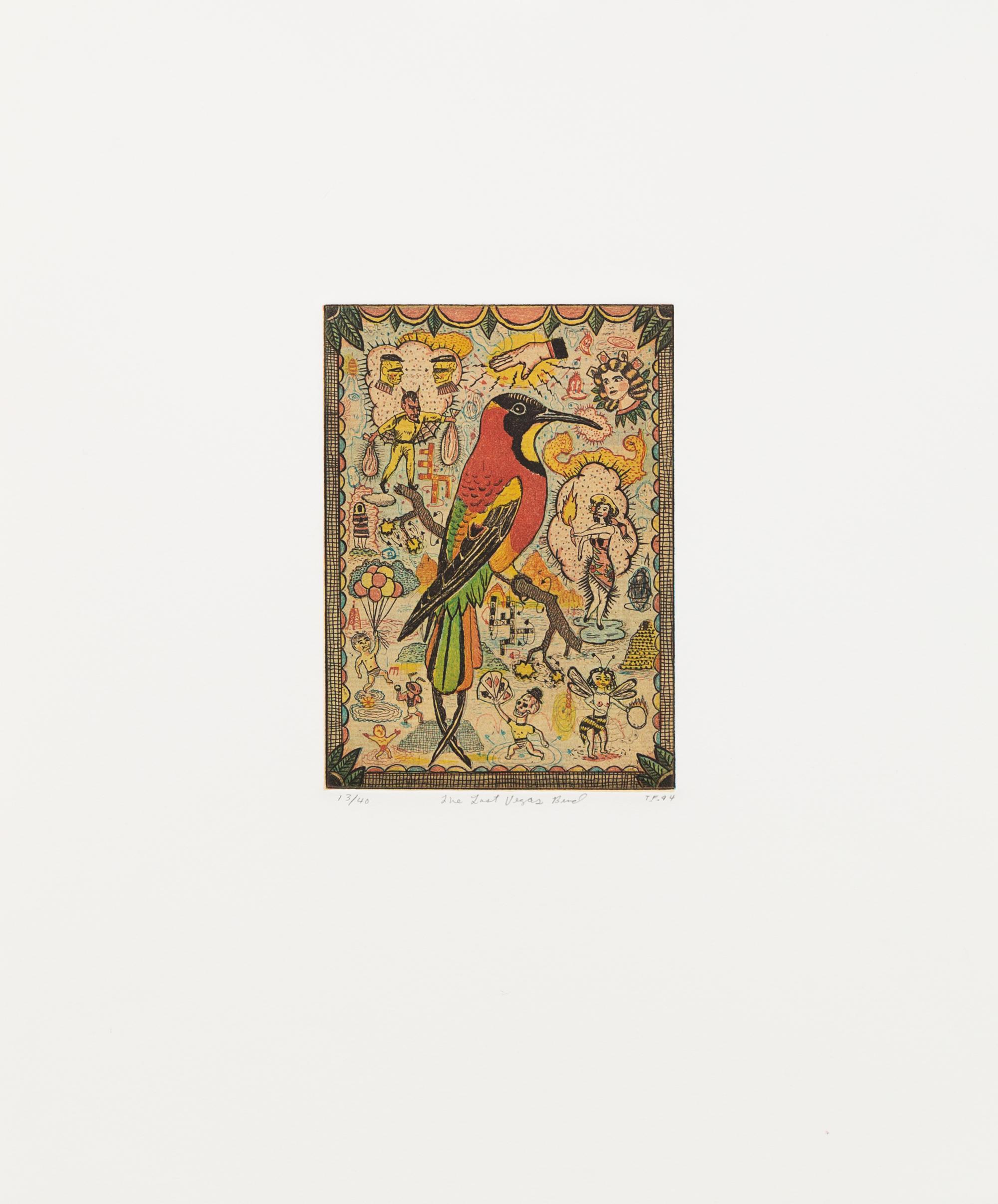 Tony Fitzpatrick, (American, b. 1958), The Sad Diva's Fire Bird, The Rose Petrel, and The Last Vegas Bird, 1994 (a group of 3)