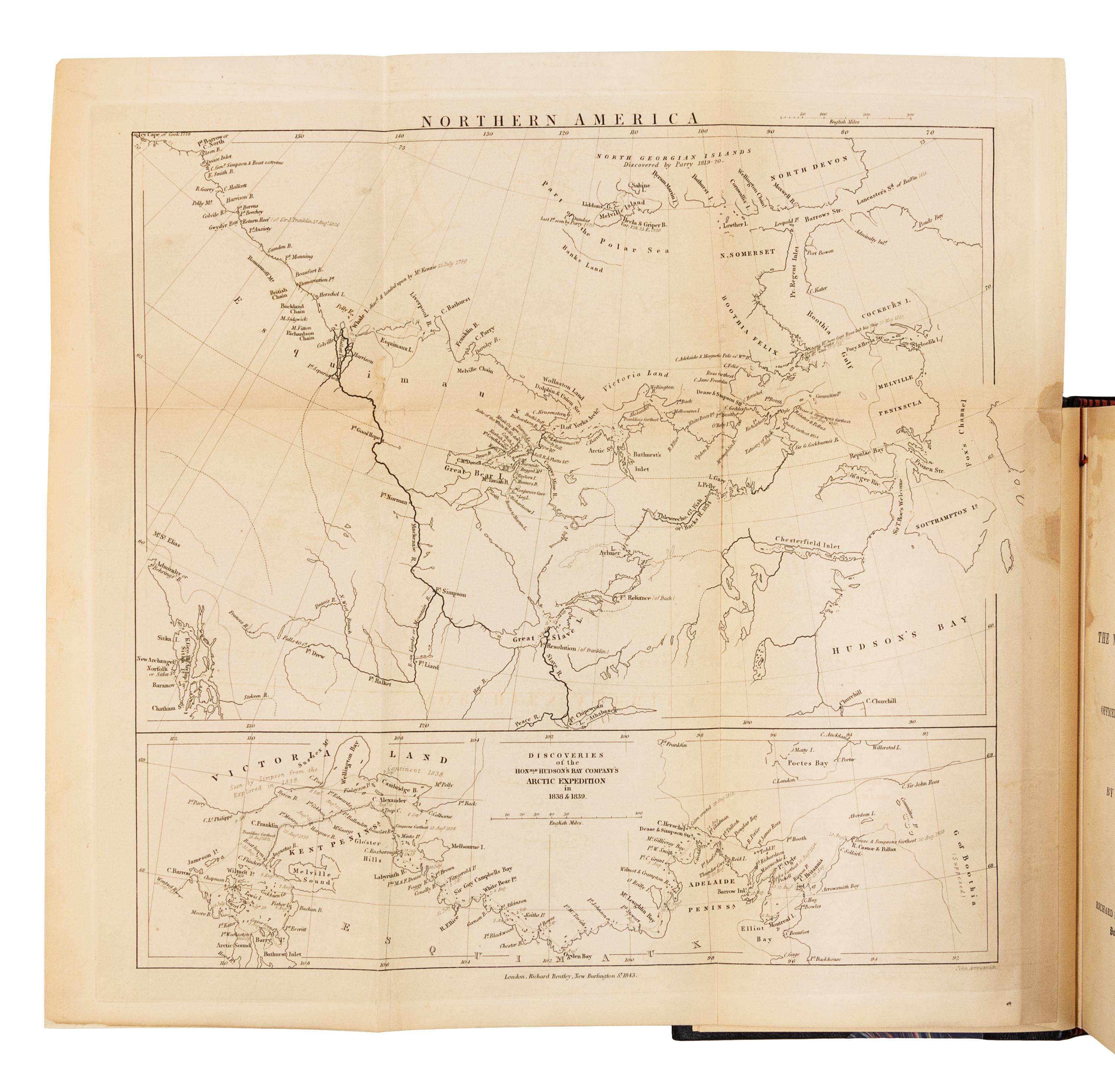 SIMPSON, Thomas (1808-1840). Narrative of the Discoveries on the North West Coast of America. London, 1843. FIRST EDITION.