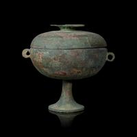 A Chinese Bronze Footed Covered Vessel, Dou, Warring States Period 戰國 青銅豆
