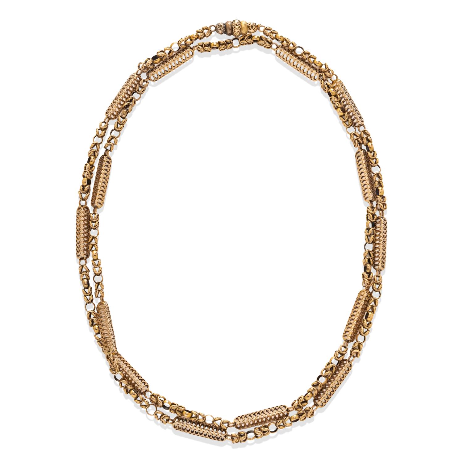 ANTIQUE, YELLOW GOLD FANCY LINK NECKLACE