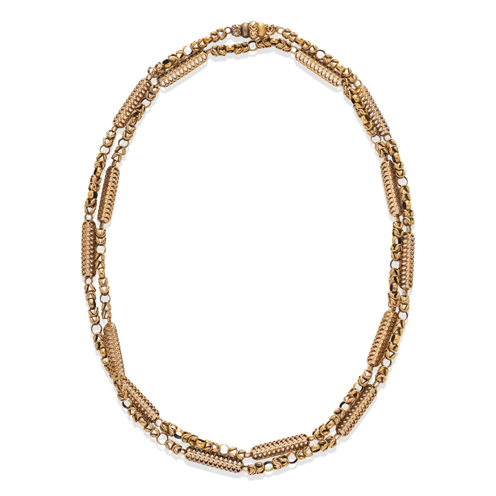 ANTIQUE, YELLOW GOLD FANCY LINK NECKLACE