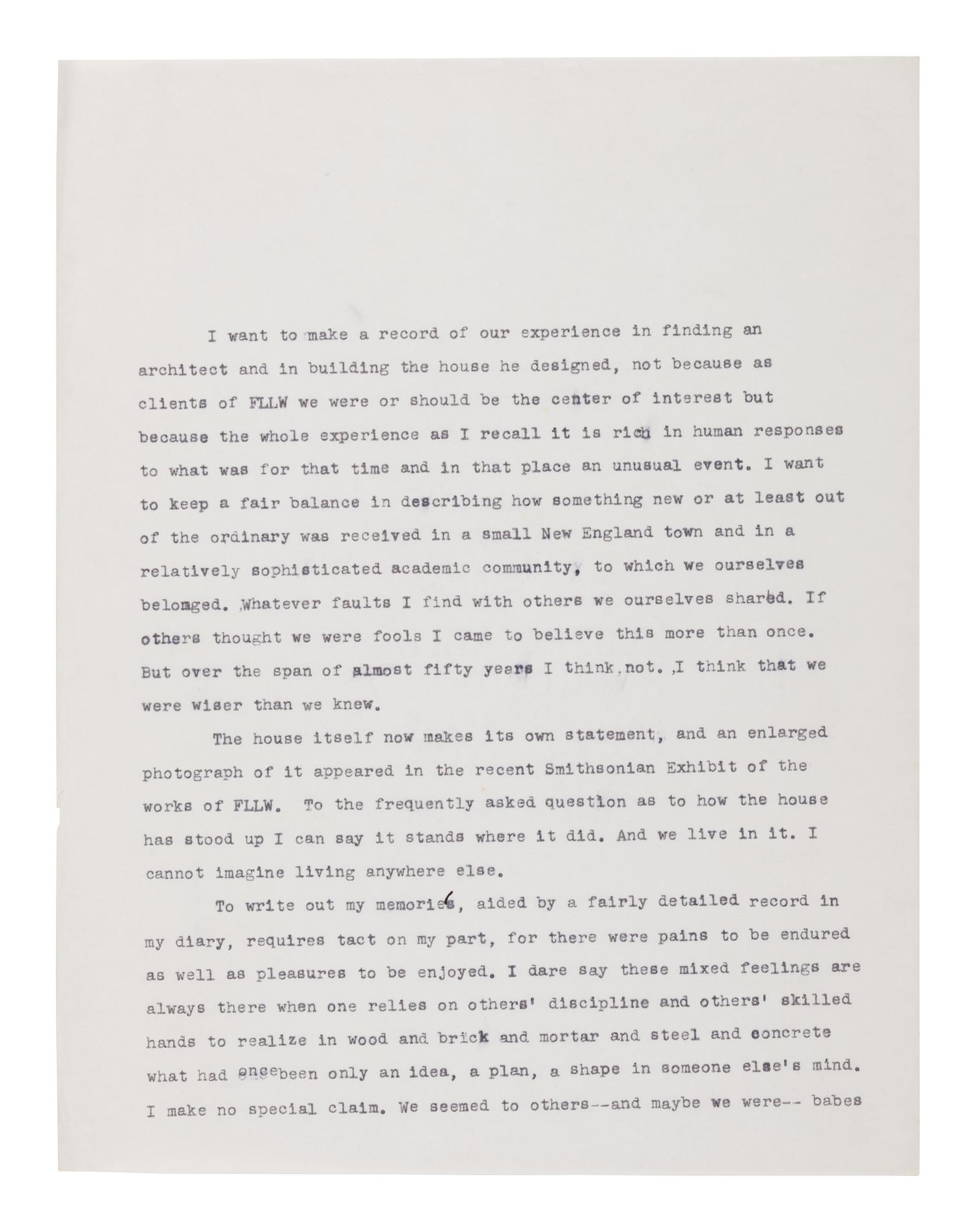 [FRANK LLOYD WRIGHT]. An archive of correspondence between the Bairds and Cary Caraway, primarily relating to the construction of the Theodore Baird Residence, comprising: