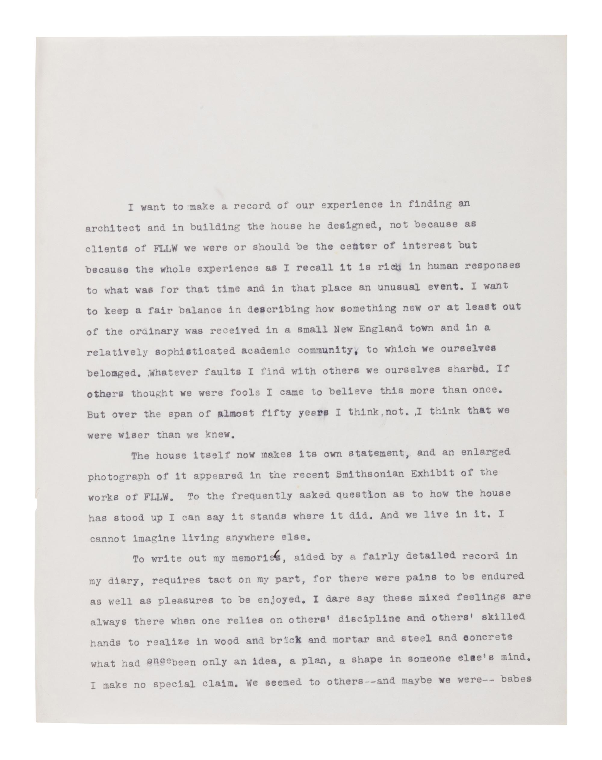 [FRANK LLOYD WRIGHT]. An archive of correspondence between the Bairds and Cary Caraway, primarily relating to the construction of the Theodore Baird Residence, comprising: