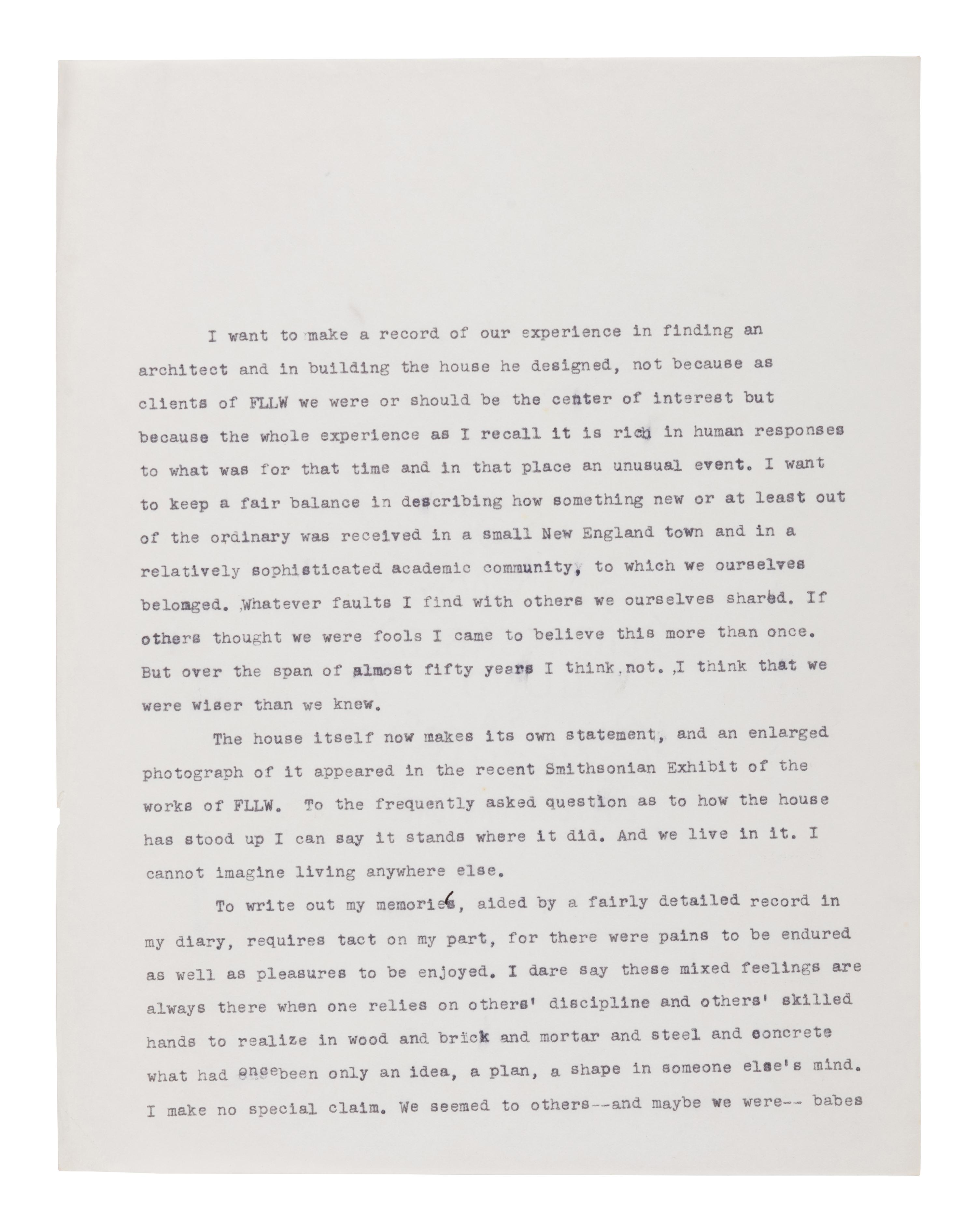[FRANK LLOYD WRIGHT]. An archive of correspondence between the Bairds and Cary Caraway, primarily relating to the construction of the Theodore Baird Residence, comprising: