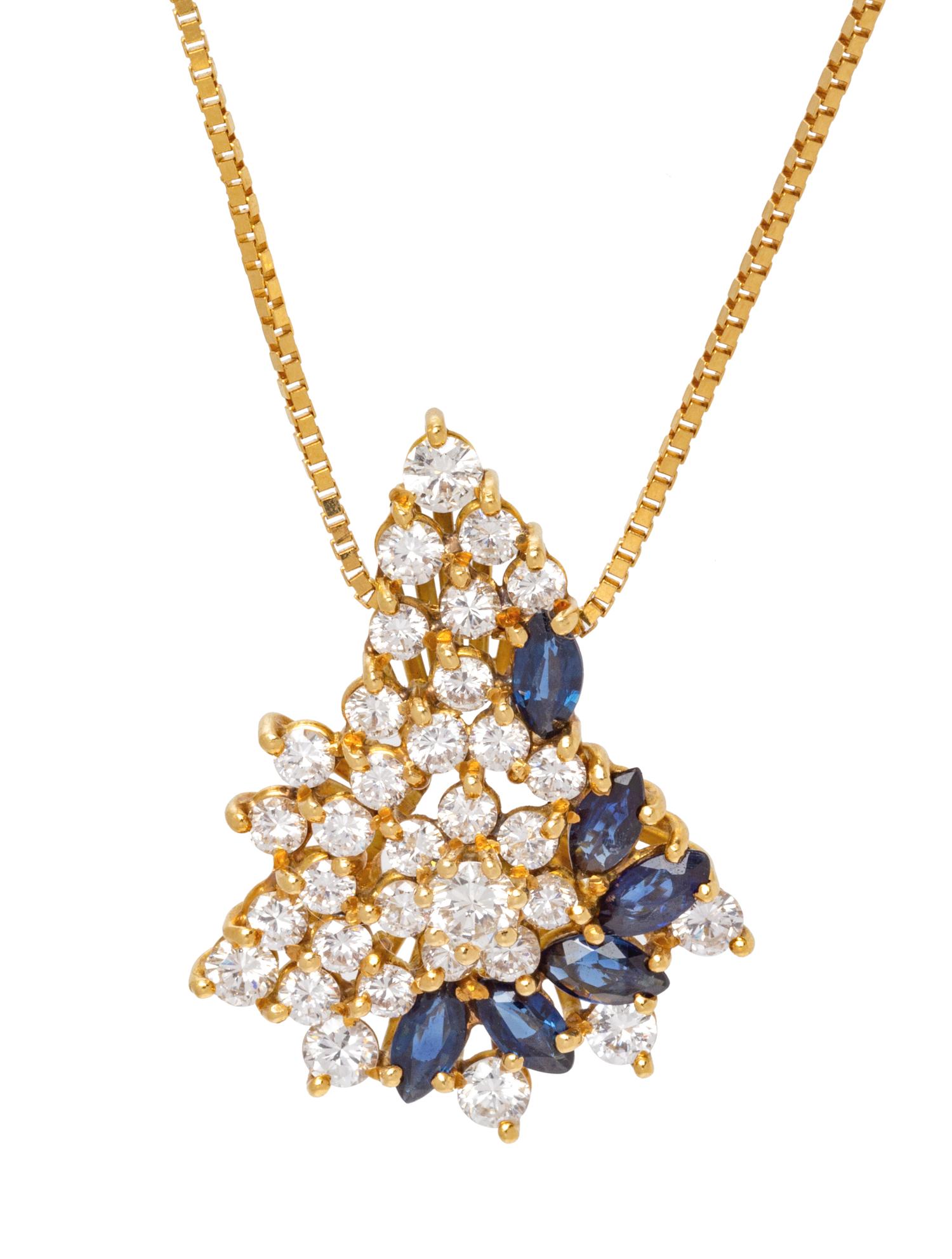 A Yellow Gold, Sapphire and Diamond Pendant/Necklace,