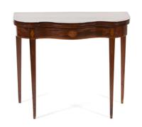 An American Federal Inlaid Mahogany Serpentine Flip-Top Table Height 30 x width 35 1/2 x depth 17 1/2 inches. — 19TH CENTURY