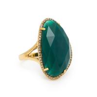 Green Chalcedony, Diamond, and Yellow Gold Ring