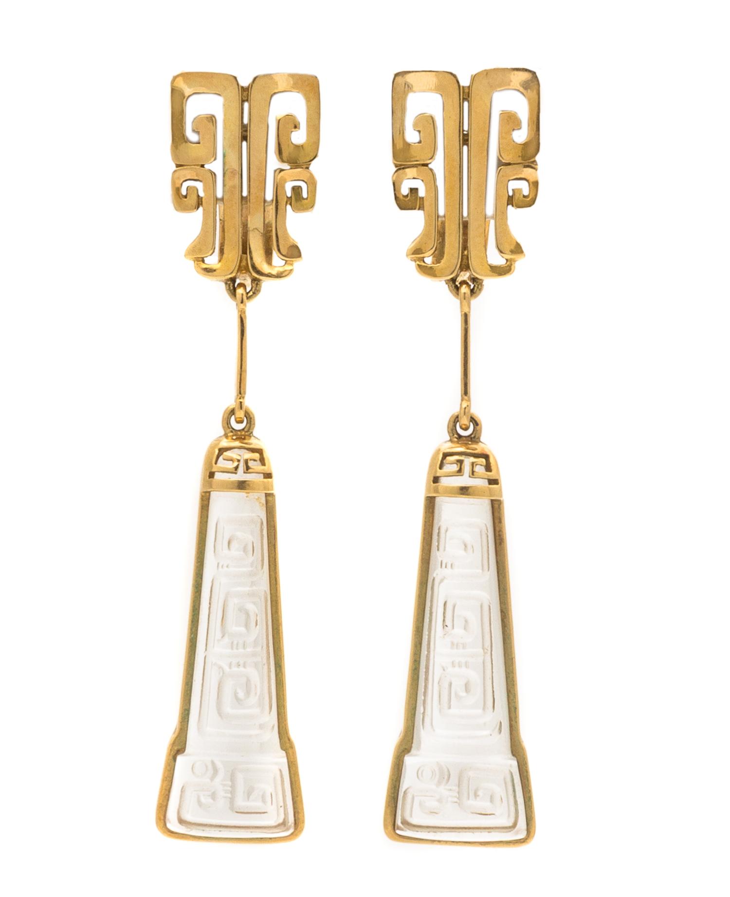 An 18 Karat Yellow Gold and Carved Rock Crystal Demi Parure, Lalaounis, Circa 1970, 52.70 dwts.