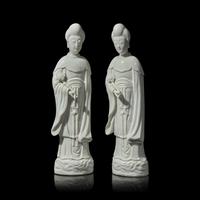 A Pair of Chinese Dehua Porcelain Figures of Meiren, Kangxi Period 清康熙 德化白瓷美人一對