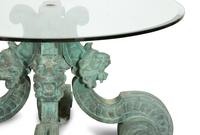 A Green Patinated Bronze Low Table with Glass Top