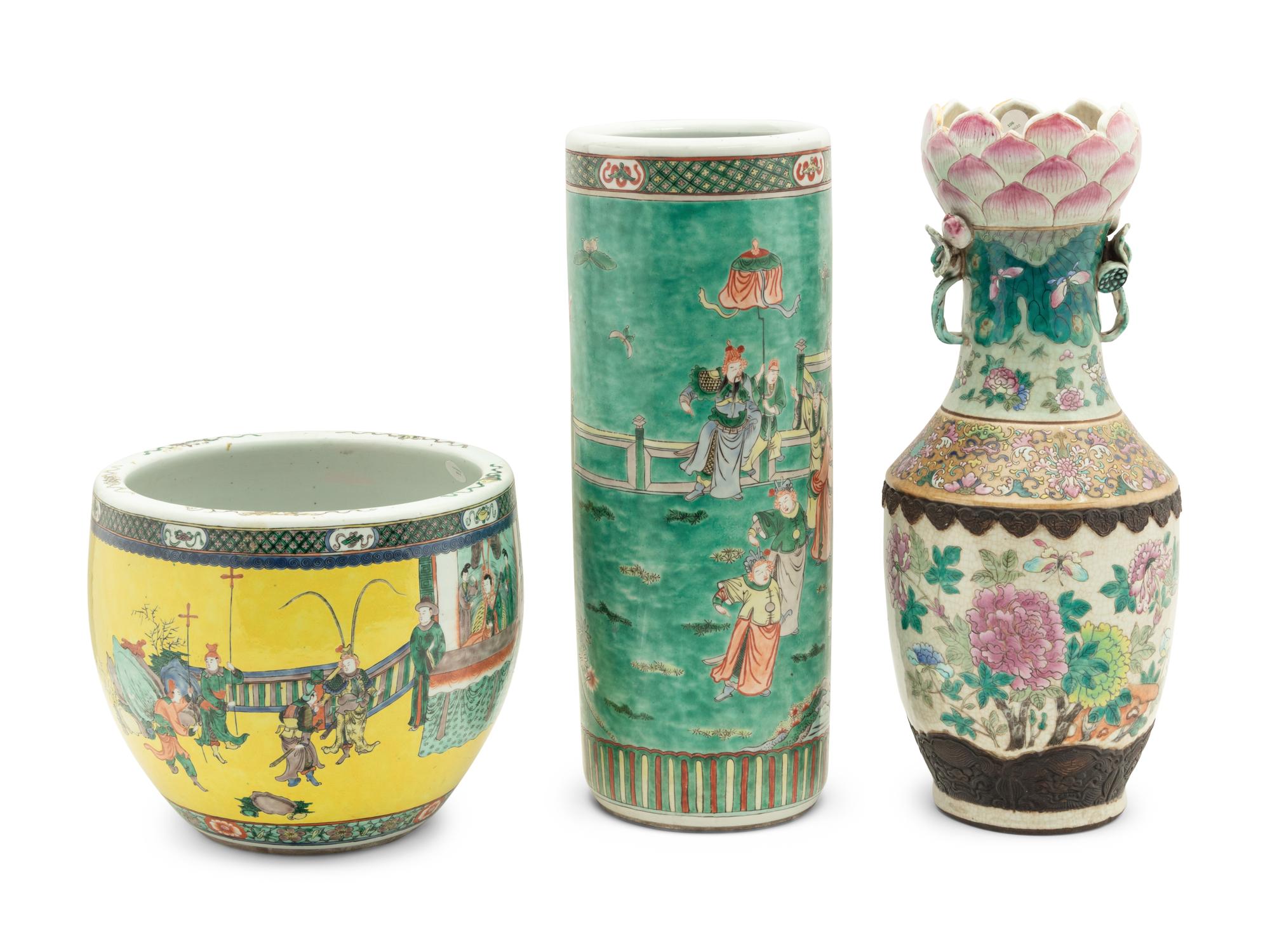 Three Large Chinese Famille Rose Porcelain Vessels