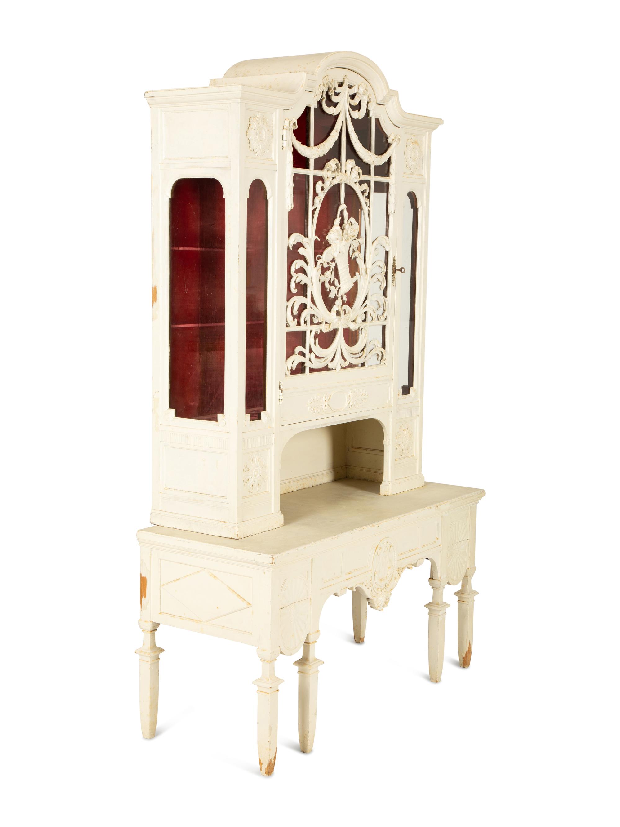 A Continental White Painted Cabinet on Marble Top Base — Late 19th Century