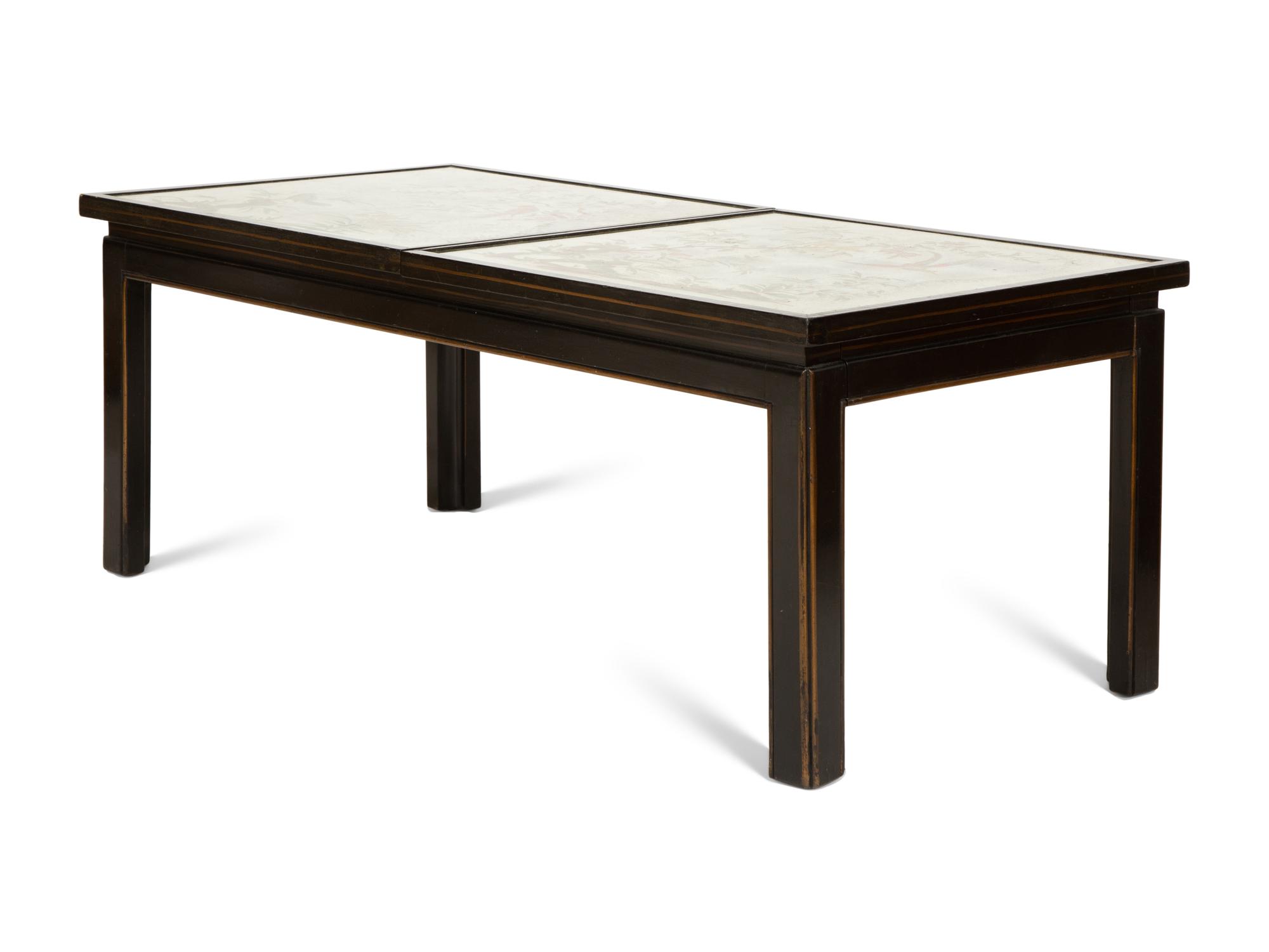 A Reverse-Painted Mirror-Inset Convertible Low Table