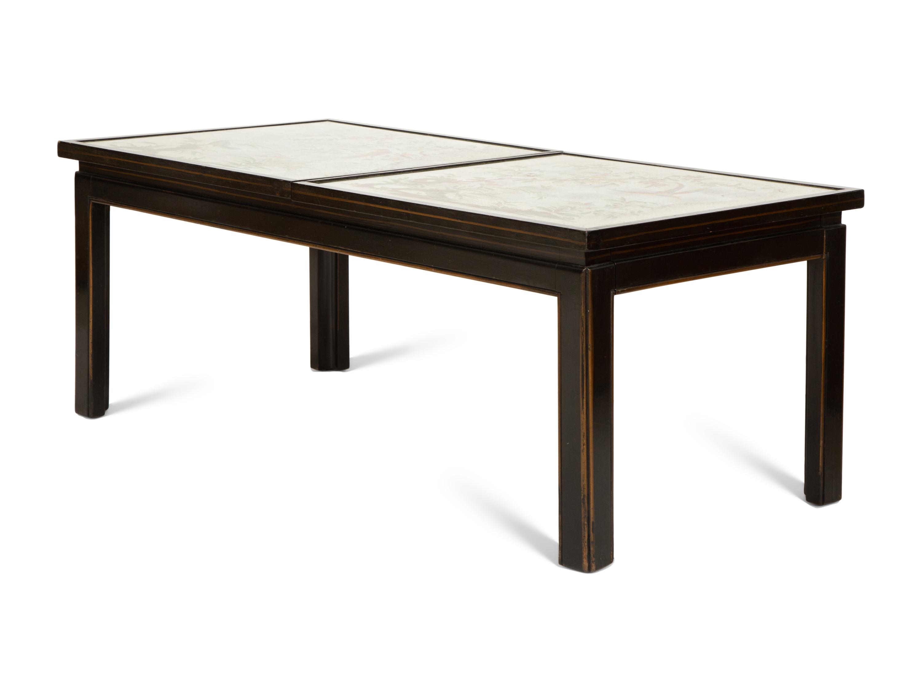 A Reverse-Painted Mirror-Inset Convertible Low Table