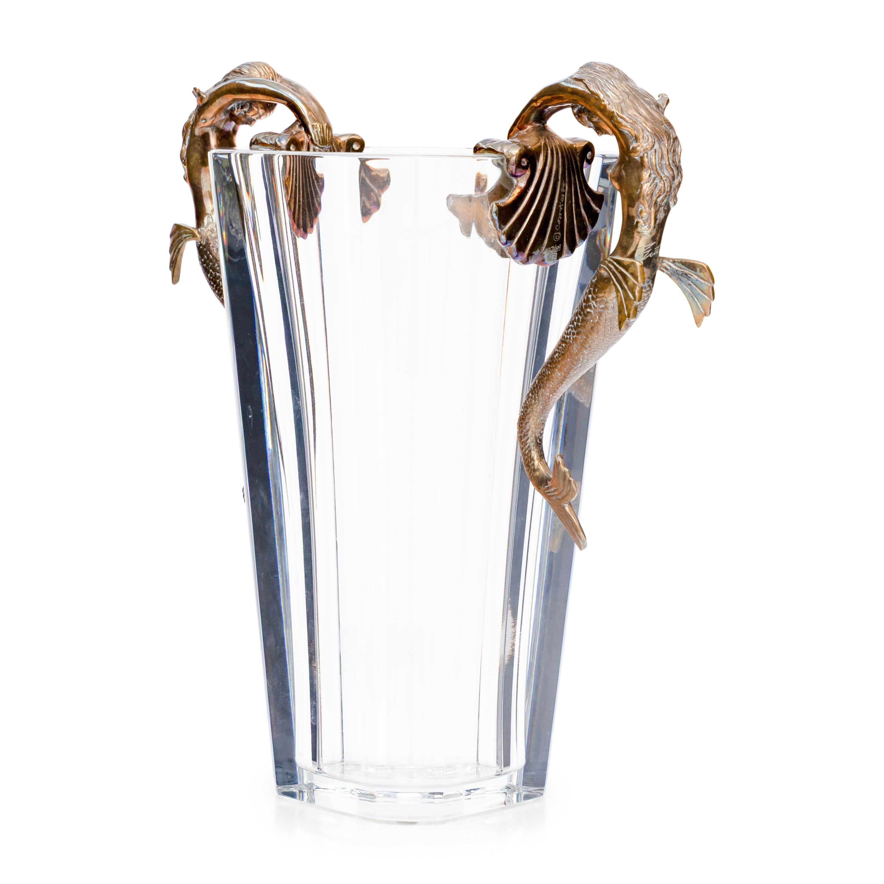 An Erté for Baccarat Gilt Bronze Mounted Glass Sea Maidens Vase