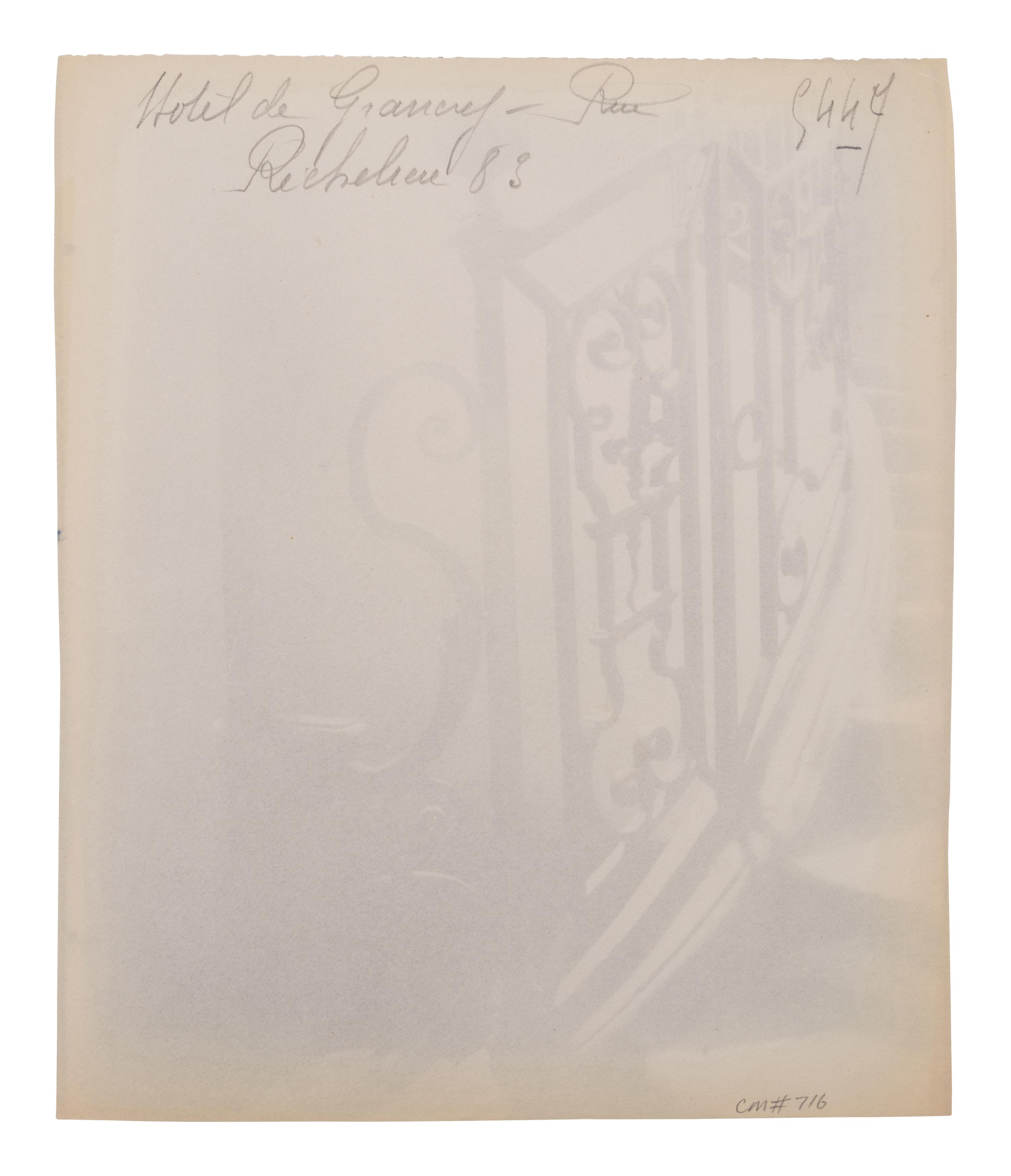 A group of three photographs ( Escalier, rue Beautreilles 7, 1904 (4e arr) , 1903-1904; Hôtel de Beauffremont, rue de Grenelle 87 , 1901; Hôtel de Grancry, 83 rue Richelieu , 1907)