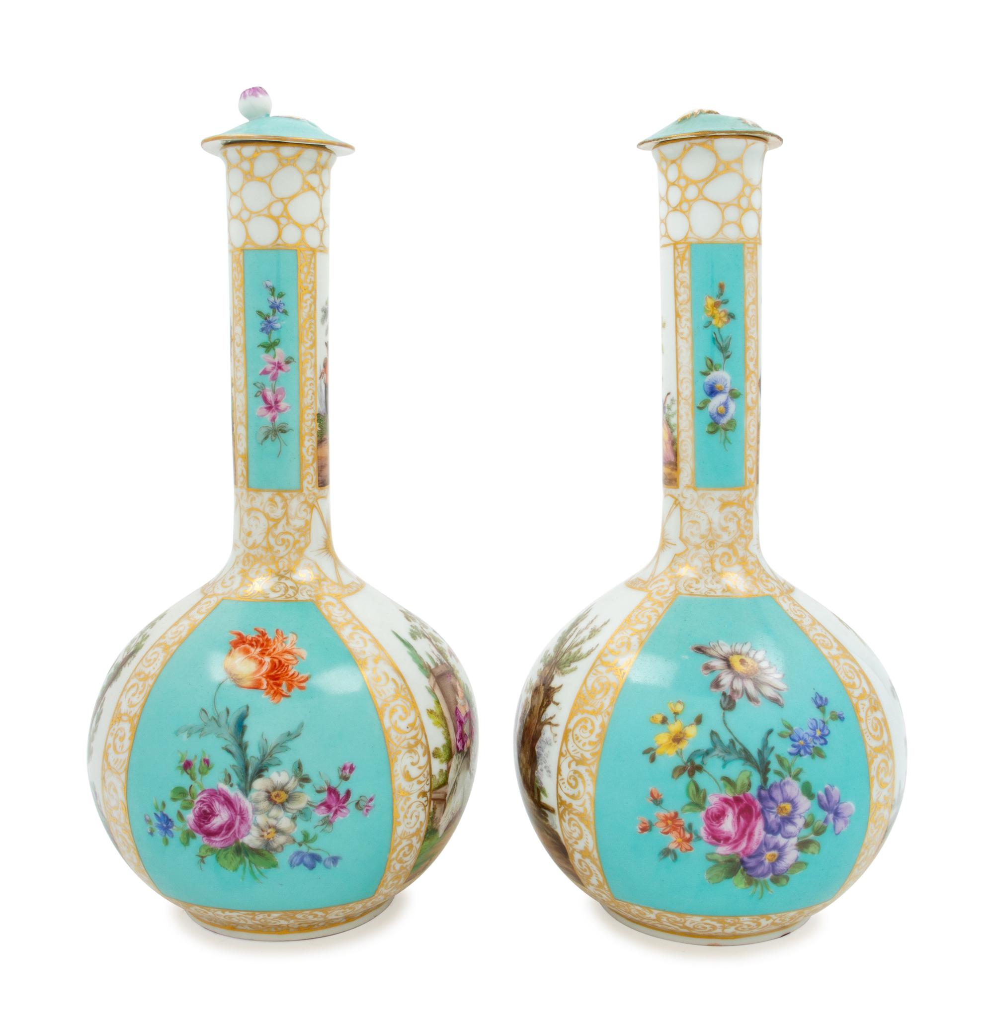 A Pair of German Porcelain Covered Vases