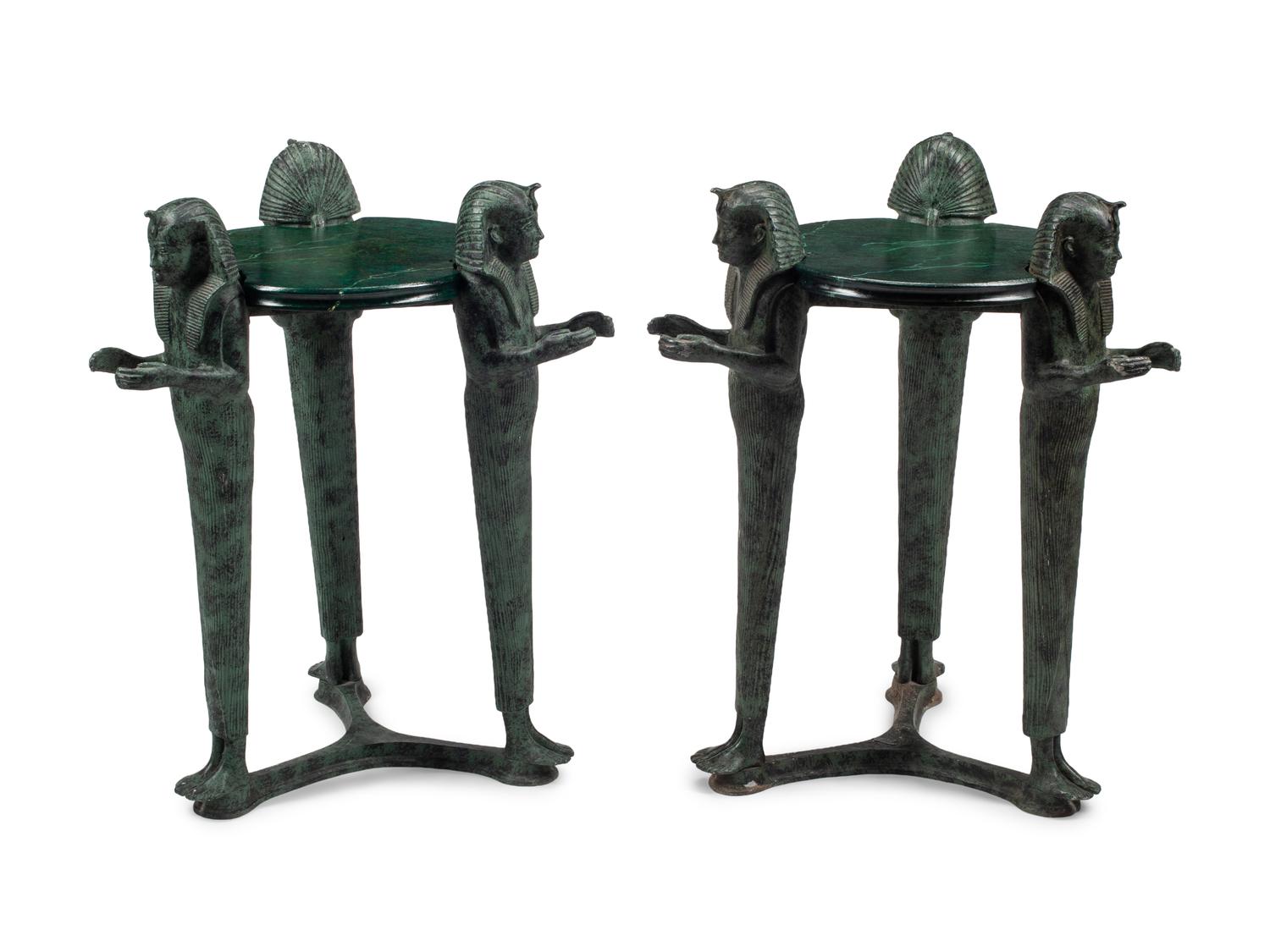A Pair of Egyptian Style Faux Marble Painted Side Tables