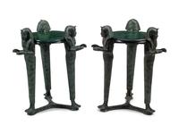 A Pair of Egyptian Style Faux Marble Painted Side Tables