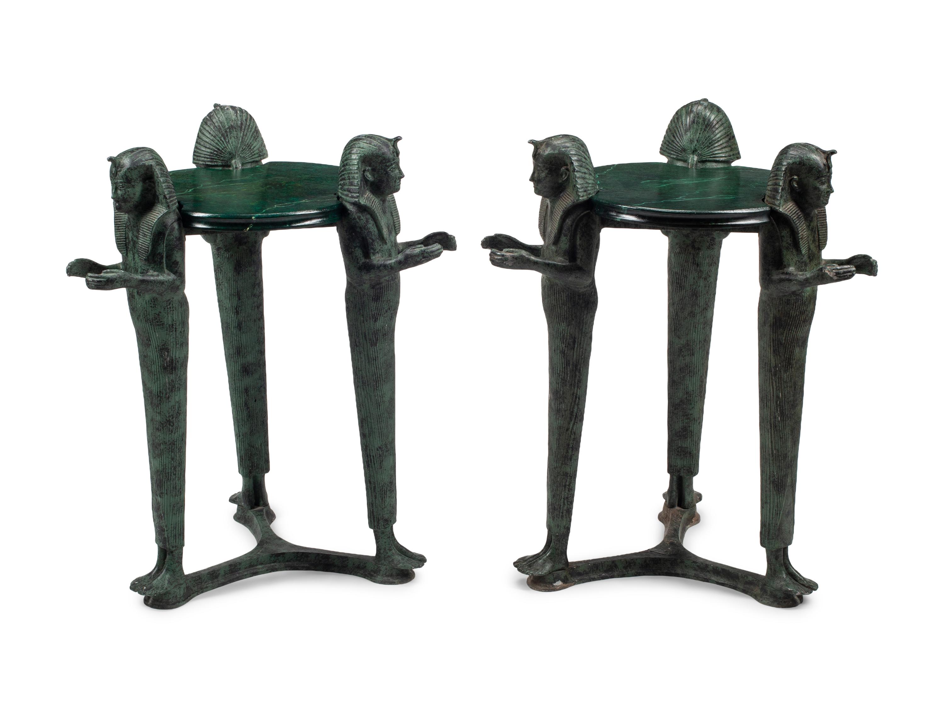 A Pair of Egyptian Style Faux Marble Painted Side Tables